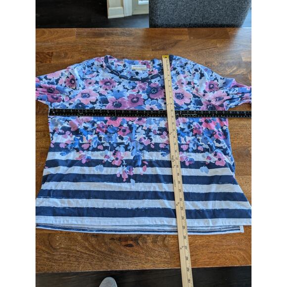 Alfred Dunner Women's Size 1x Plus Flowers Knit Blue Striped T Shirt Top EUC - Picture 9 of 13